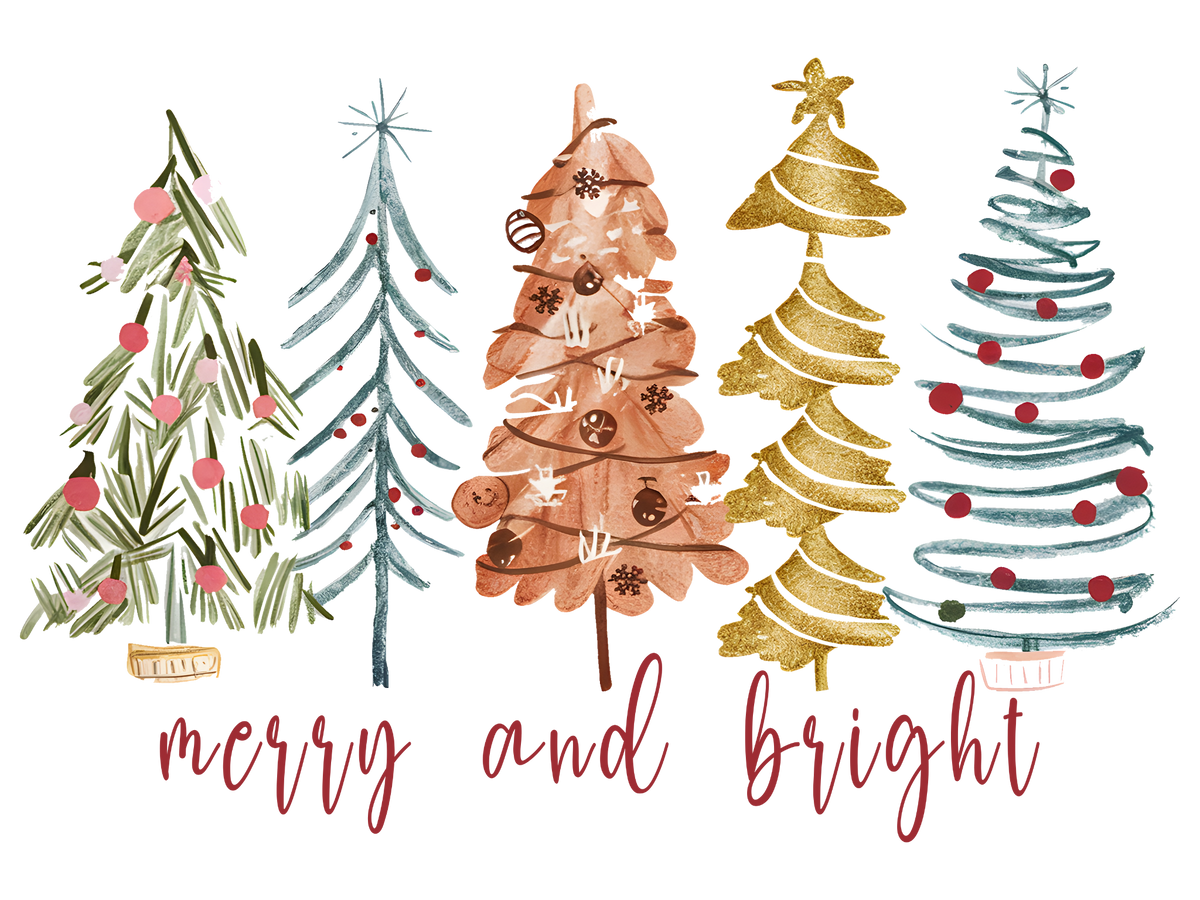 Boho Christmas Trees Merry and Bright DTF transfer