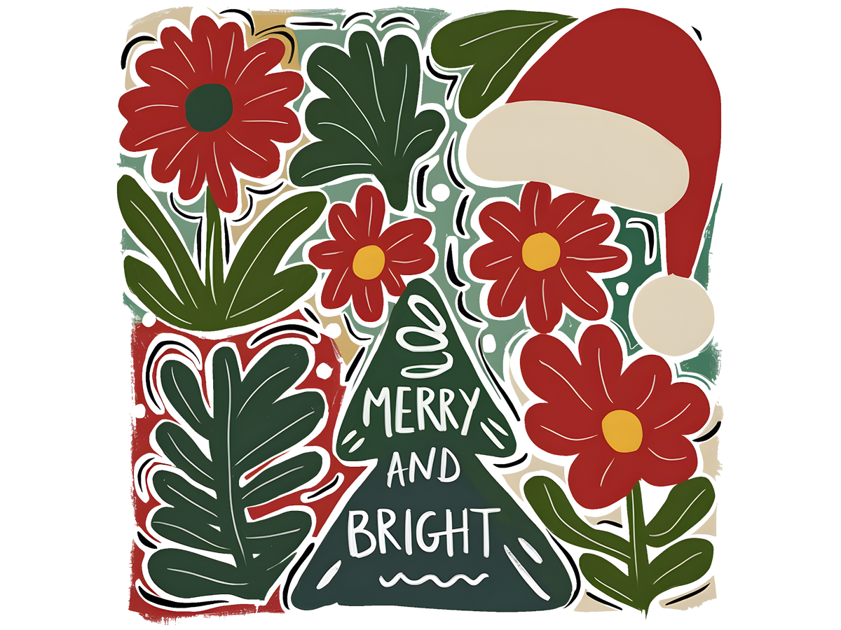 Retro Floral Merry and Bright DTF transfer