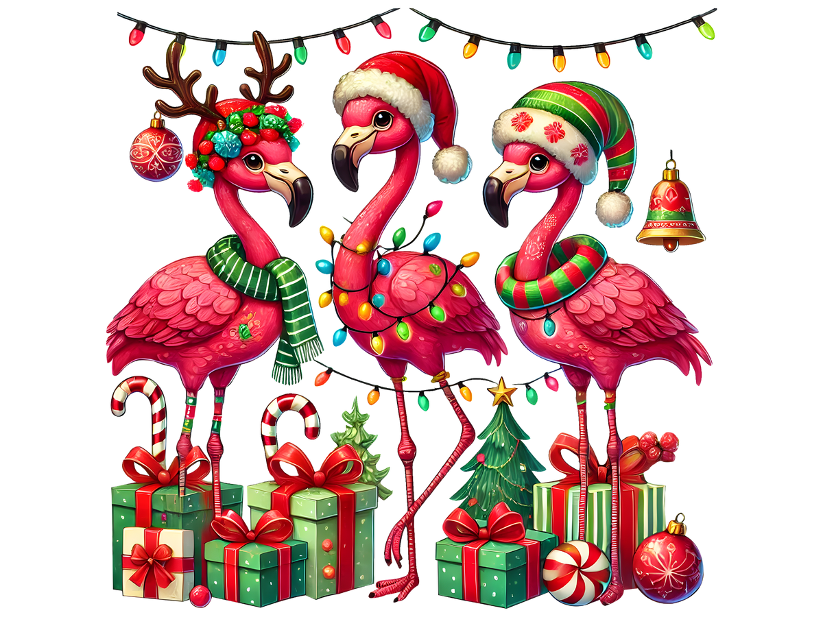 Christmas Flamingo Trio DTF transfer