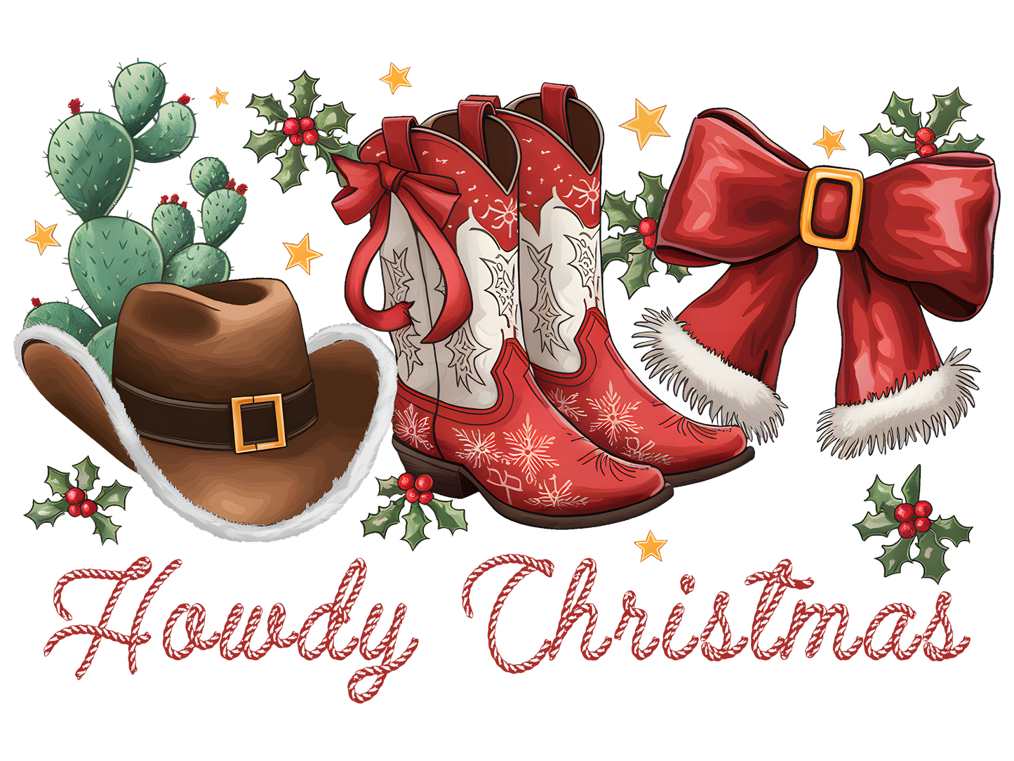 Howdy Christmas Western Boots DTF transfer