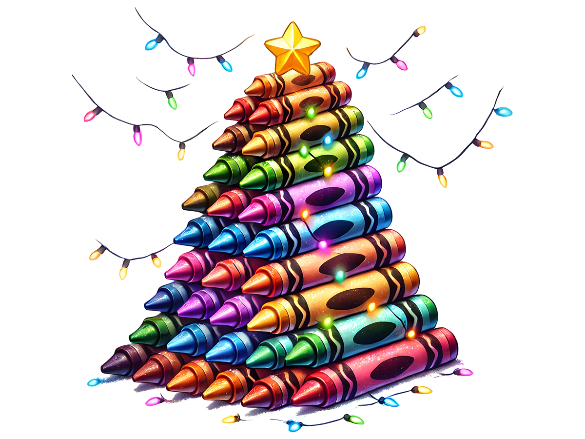 Colorful Crayon Christmas Tree DTF transfer