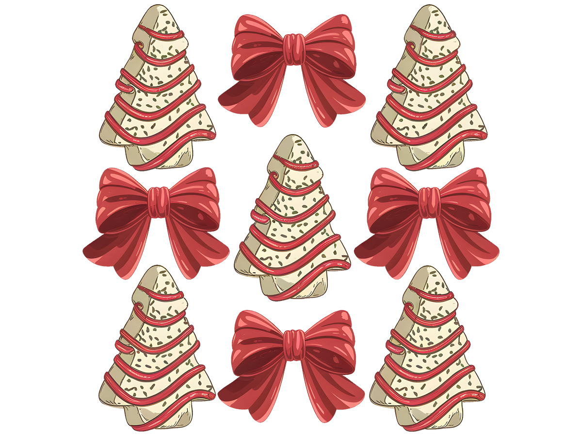 Christmas Cookie Trees and Bows Pattern DTF transfer