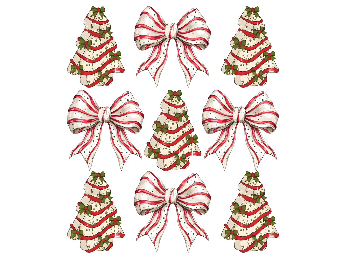 Christmas Cookie Trees and Bows DTF transfer