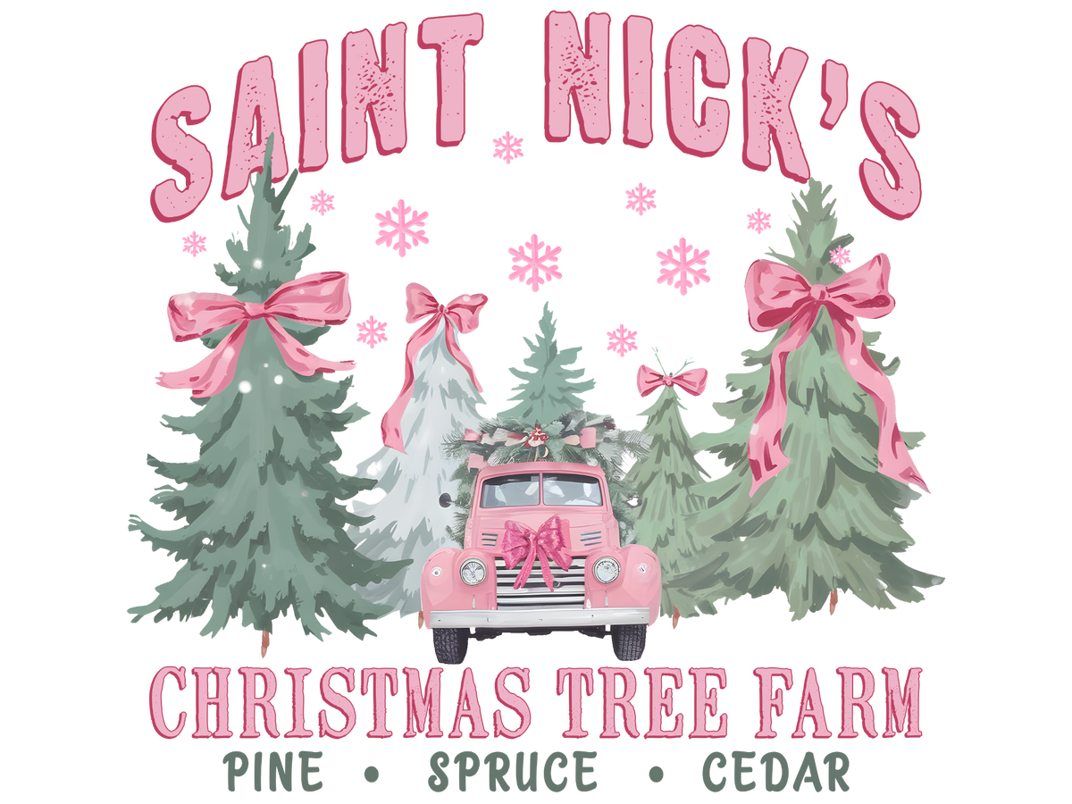 Saint Nick's Christmas Tree Farm DTF transfer