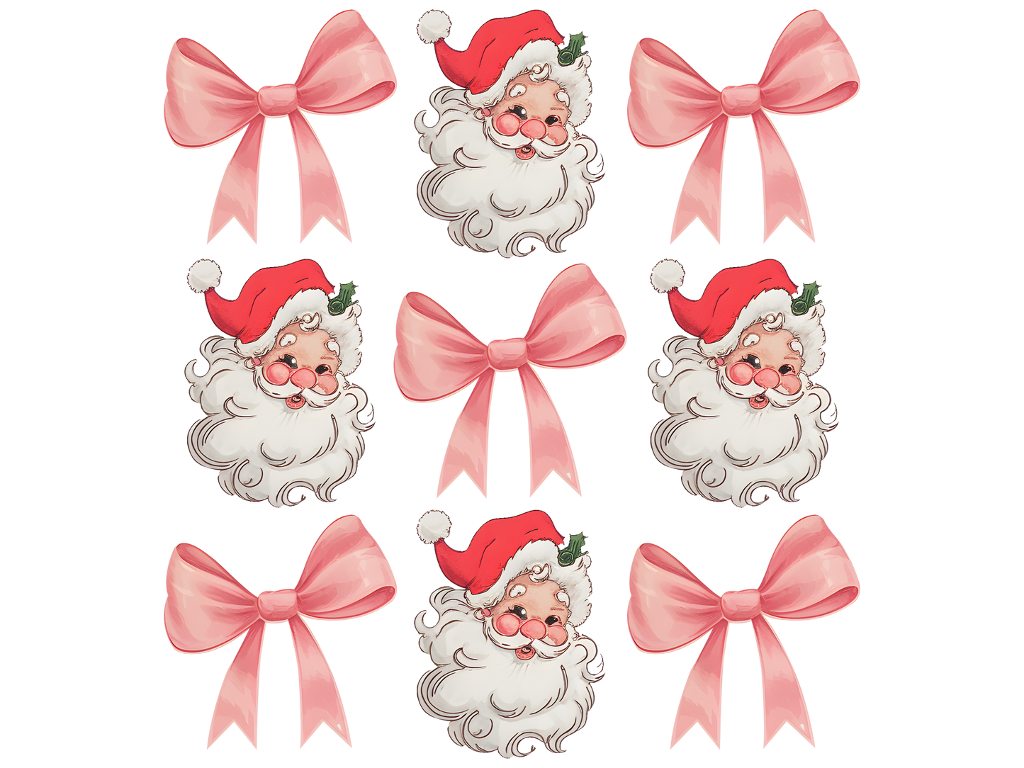 Pink Bows and Santa Faces Pattern DTF transfer