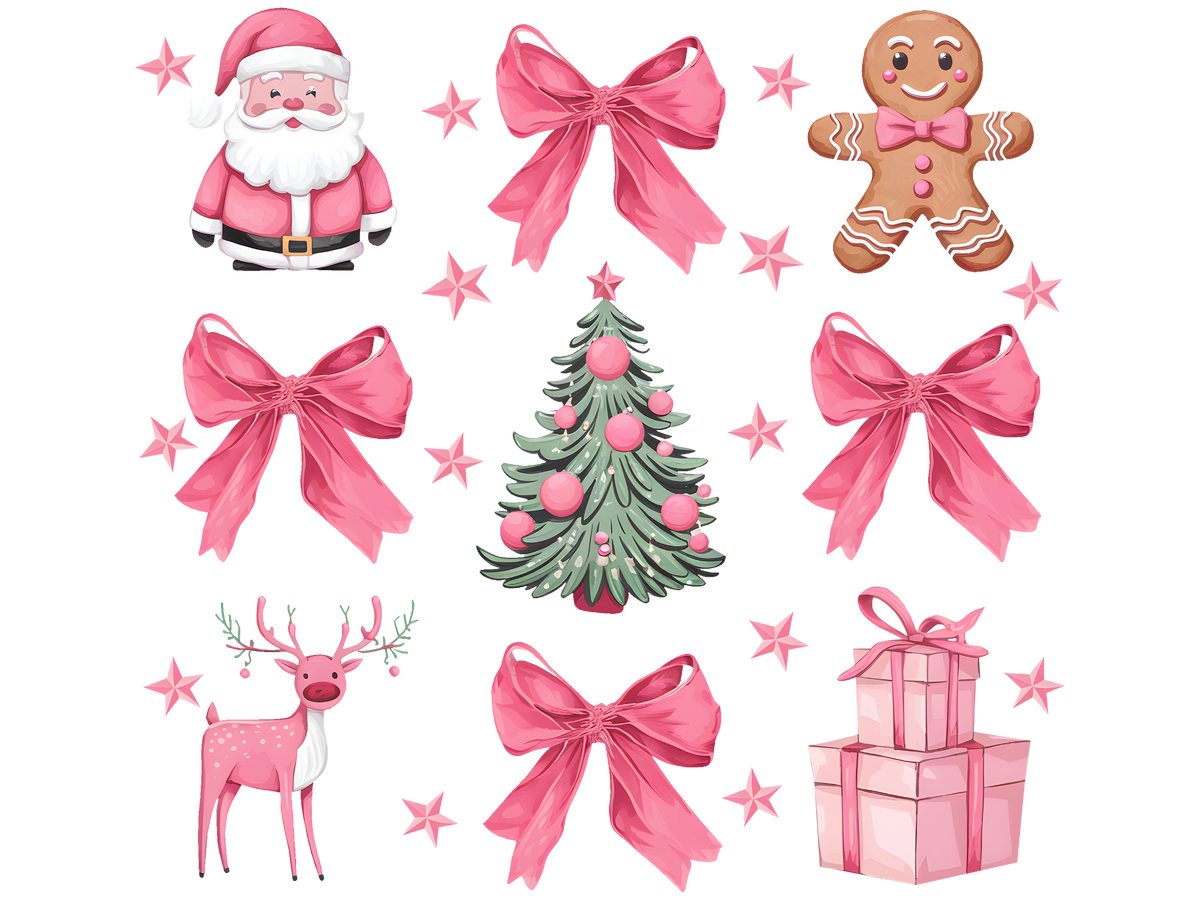 Pink Christmas Icons Pattern DTF transfer