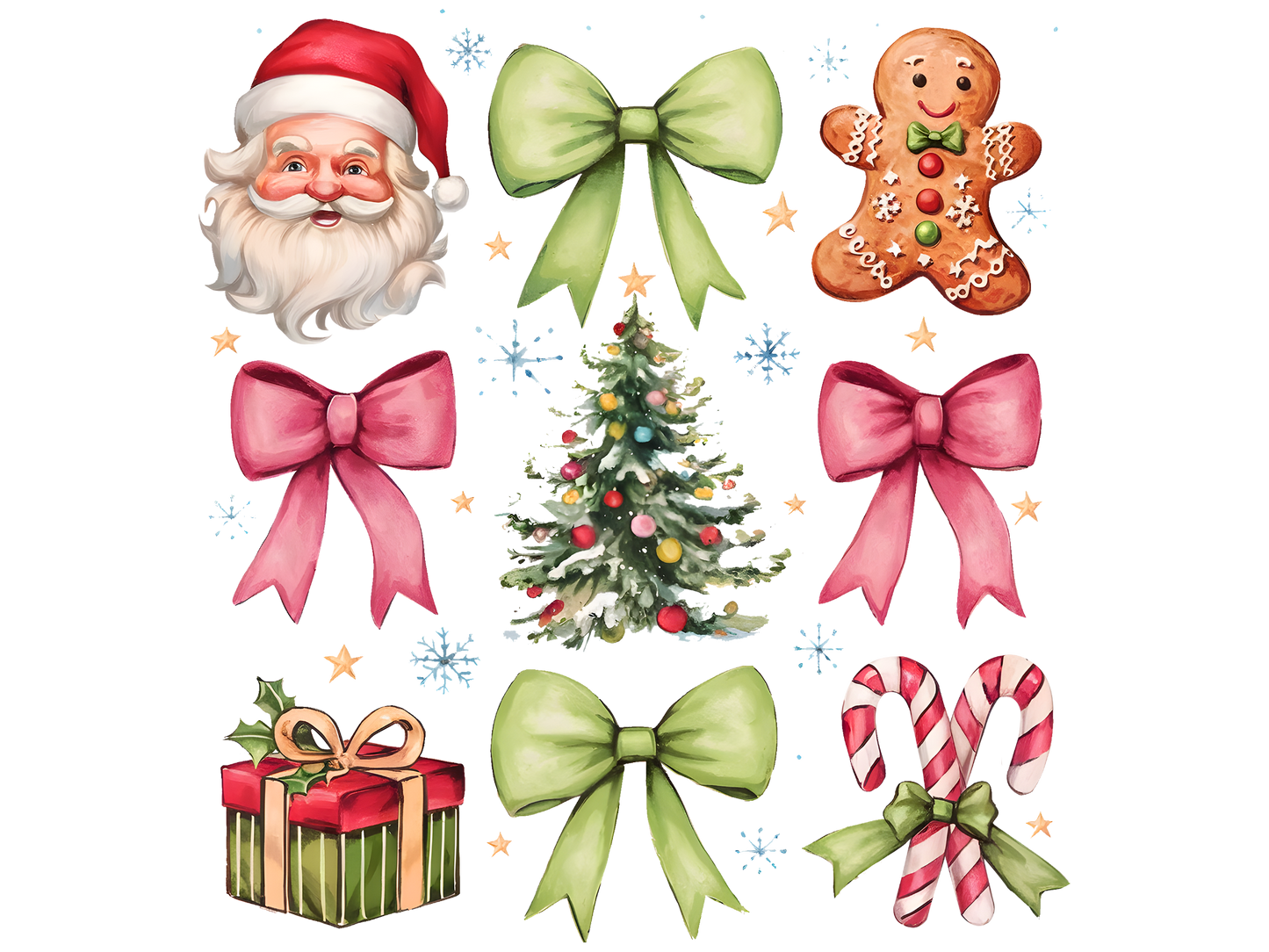 Christmas Icons and Green Bows DTF transfer