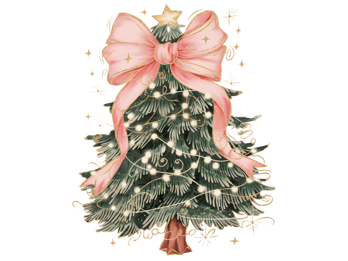 Pink Bow Evergreen Christmas Tree DTF transfer