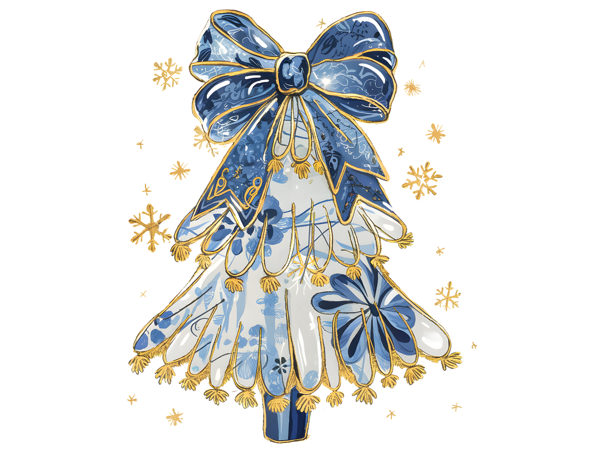 Blue Bow Christmas Tree DTF transfer