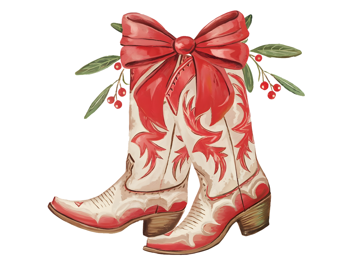 Christmas Cowgirl Boots and Bow DTF transfer