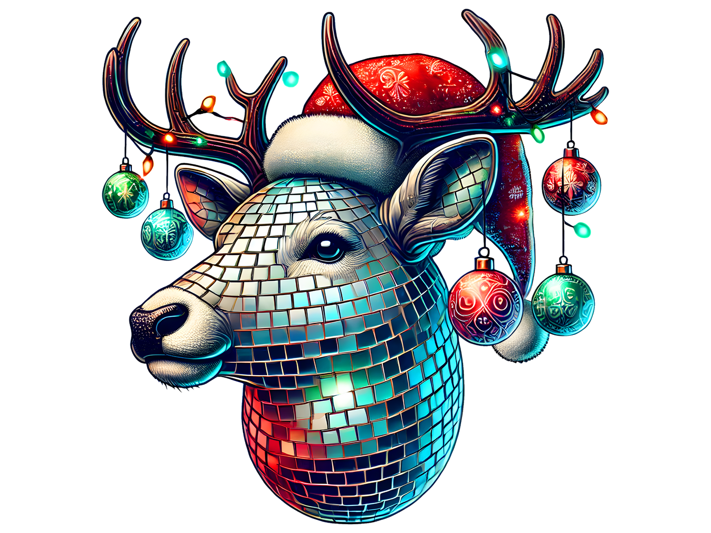 Disco Ball Christmas Deer DTF transfer