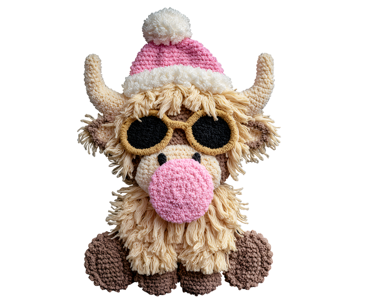 Pink Bubblegum Highland Cow Christmas Transfer ready-to-press DTF transfer