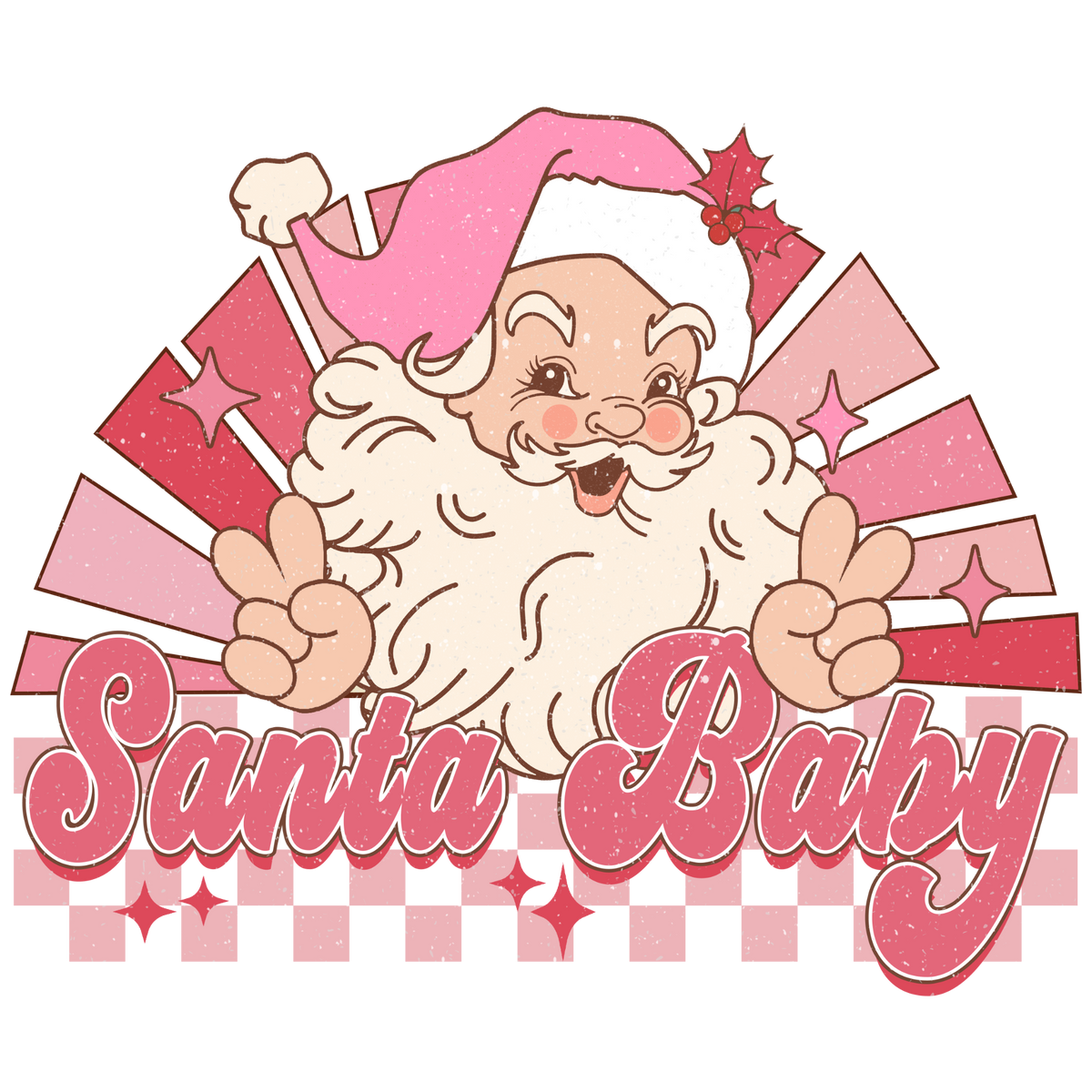 Pink Santa Baby Retro Christmas Transfer ready-to-press DTF transfer