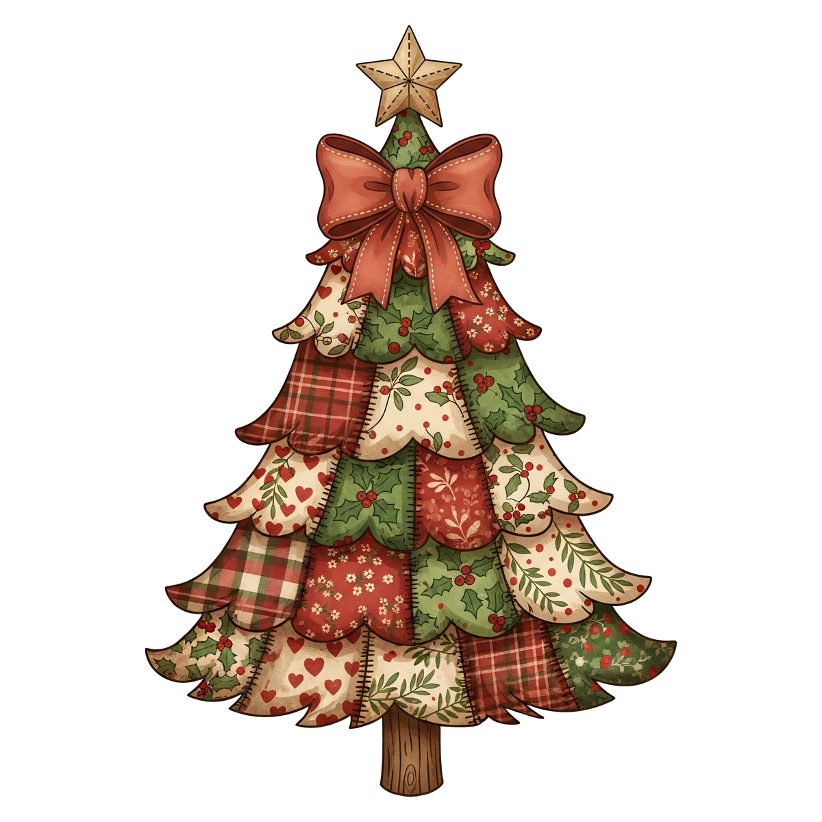 Patchwork Christmas Tree Transfer ready-to-press DTF transfer