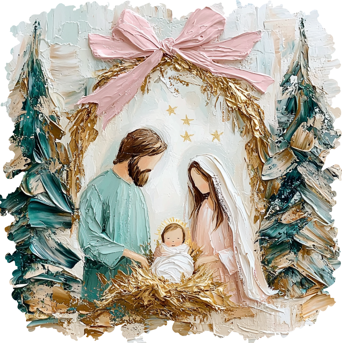 Pink Bow Nativity Scene Christmas Transfer ready-to-press DTF transfer