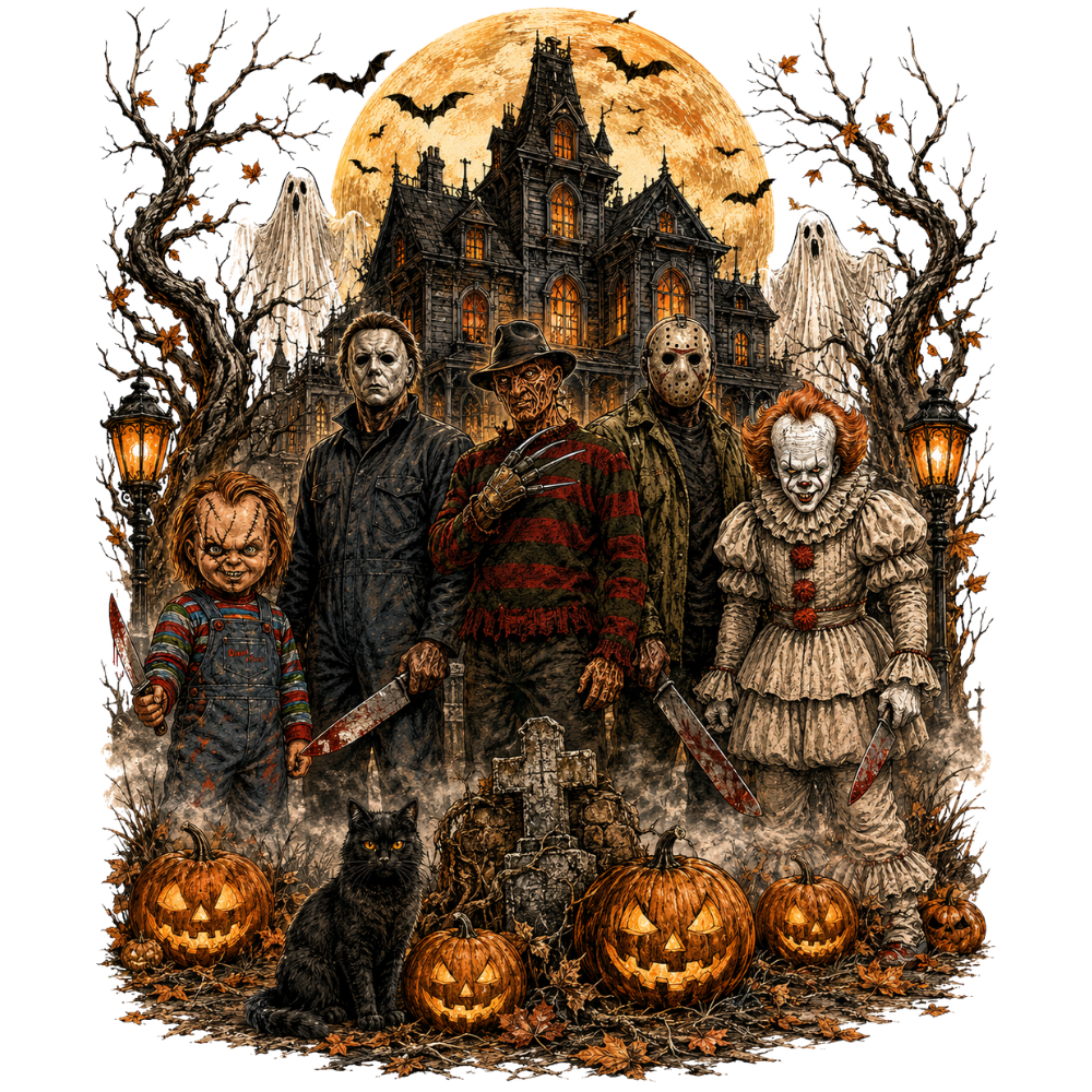 Haunted House Horror Icons Halloween Transfer ready-to-press DTF transfer
