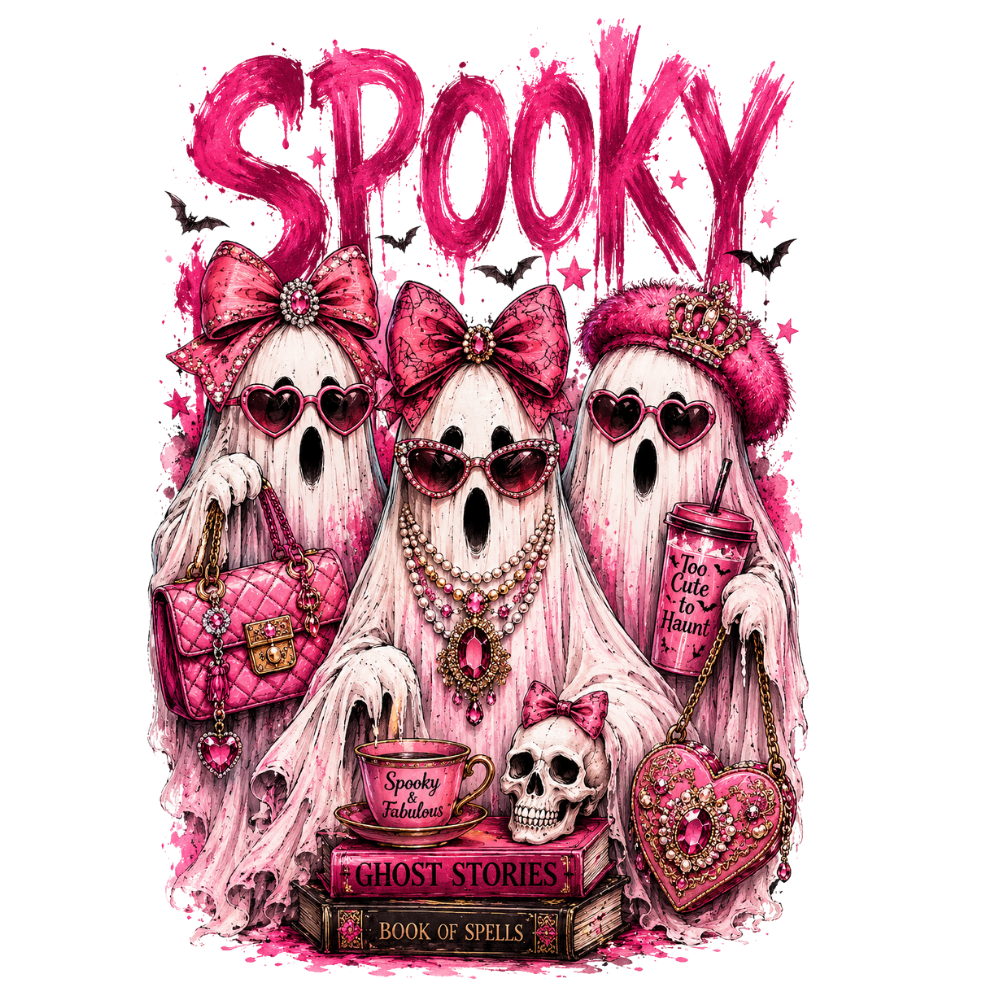 Pink Spooky Ghost Girls Transfer ready-to-press DTF transfer