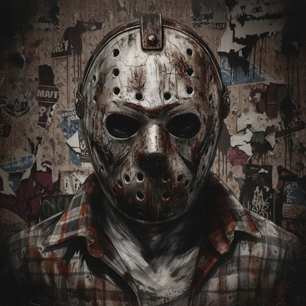 Weathered Hockey Mask Horror Portrait Transfer ready-to-press DTF transfer