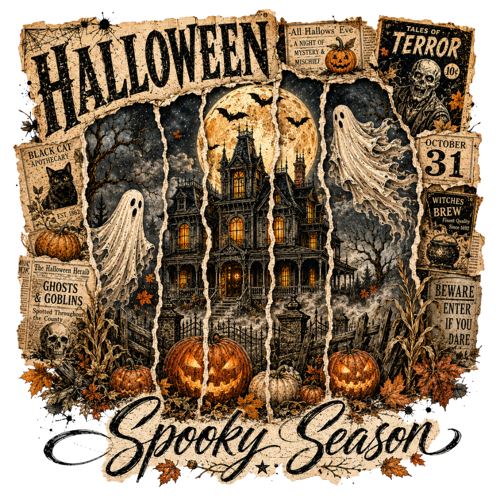 Vintage Haunted House Spooky Season Transfer ready-to-press DTF transfer