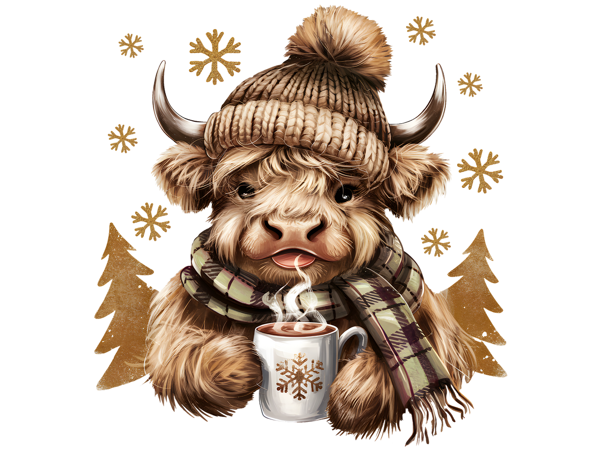Cozy Highland Cow Christmas DTF transfer