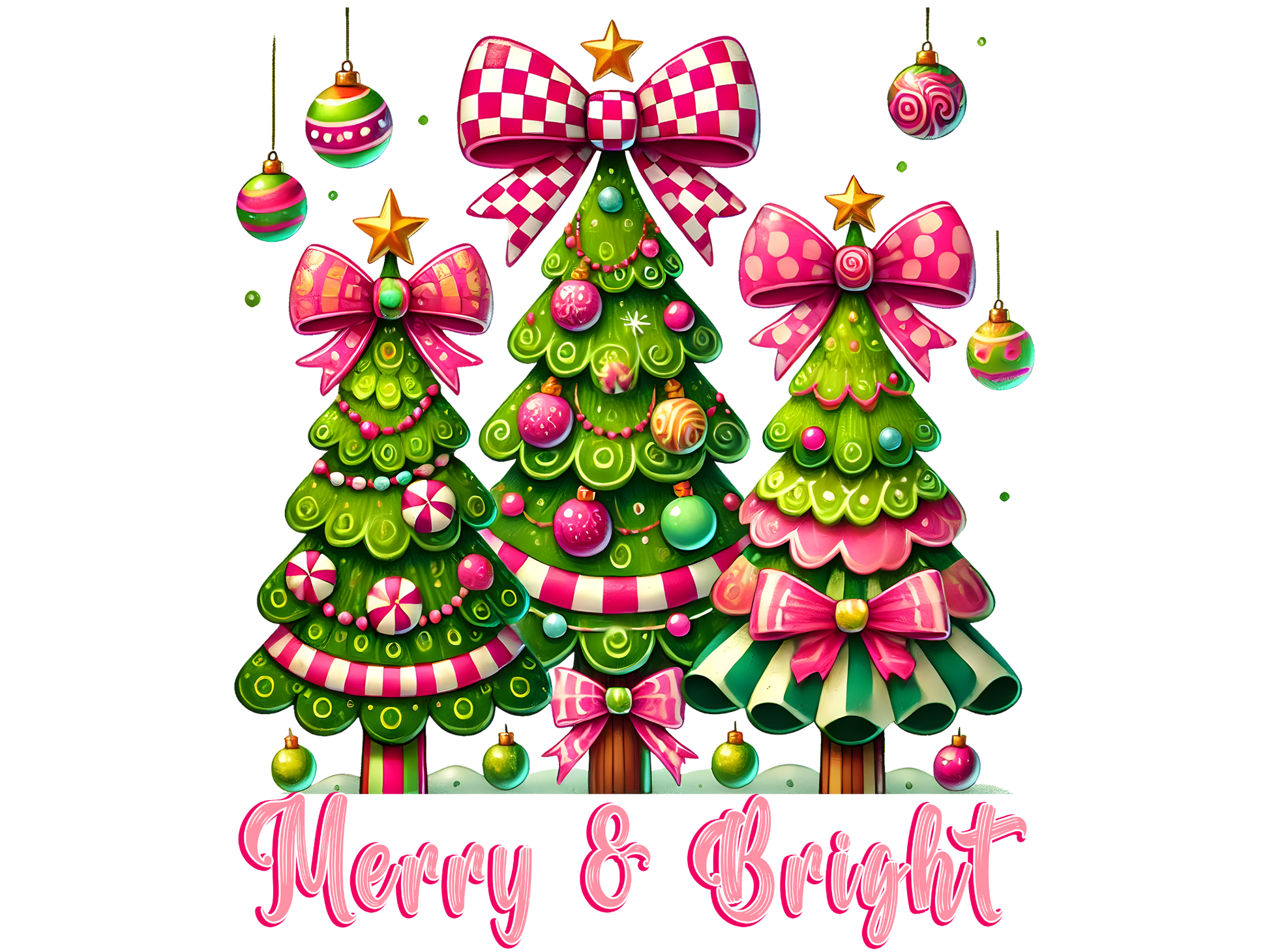 Pink Christmas Trees Merry and Bright DTF transfer