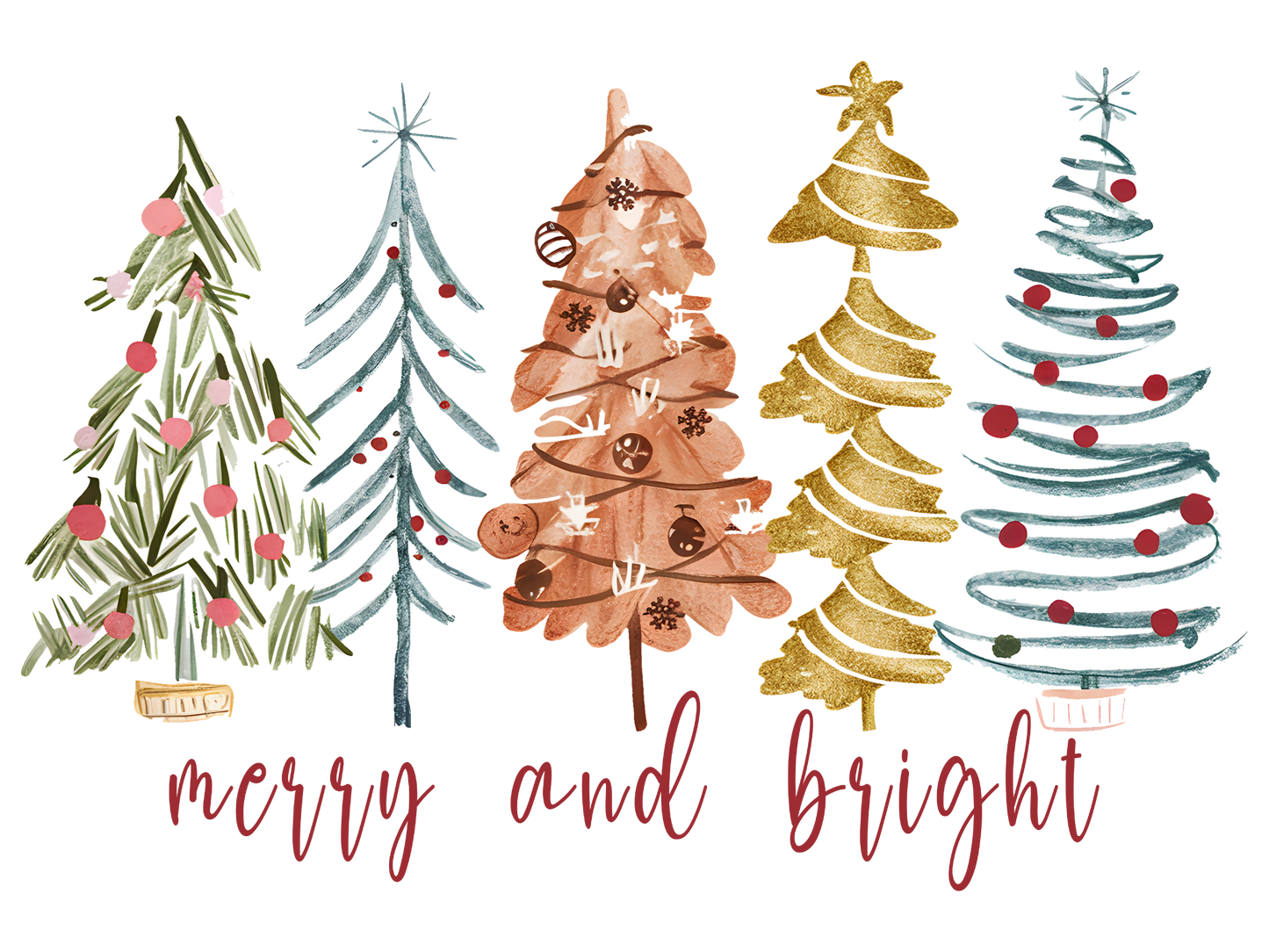 Boho Christmas Trees Merry and Bright DTF transfer