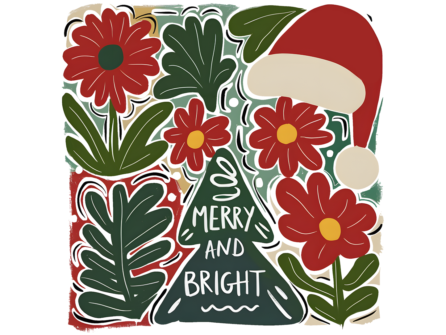 Retro Floral Merry and Bright DTF transfer