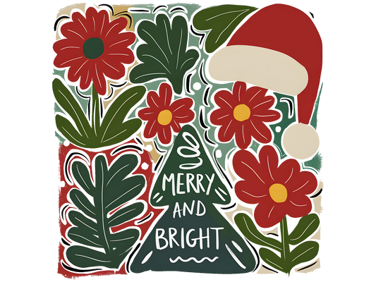 Retro Floral Merry and Bright DTF transfer