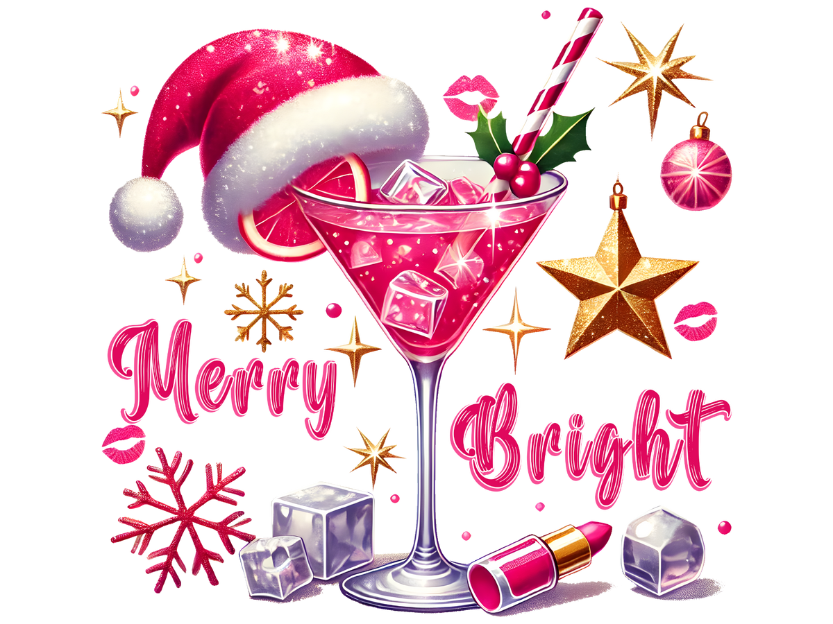 Pink Cocktail Merry and Bright DTF transfer