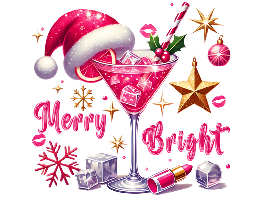 Pink Cocktail Merry and Bright DTF transfer