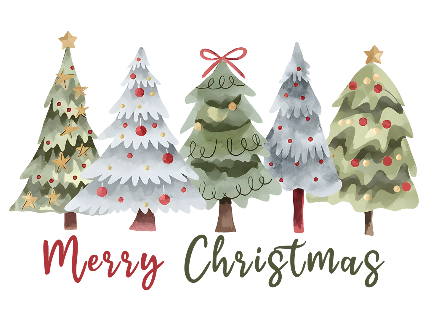 Watercolor Christmas Trees Merry Christmas DTF transfer