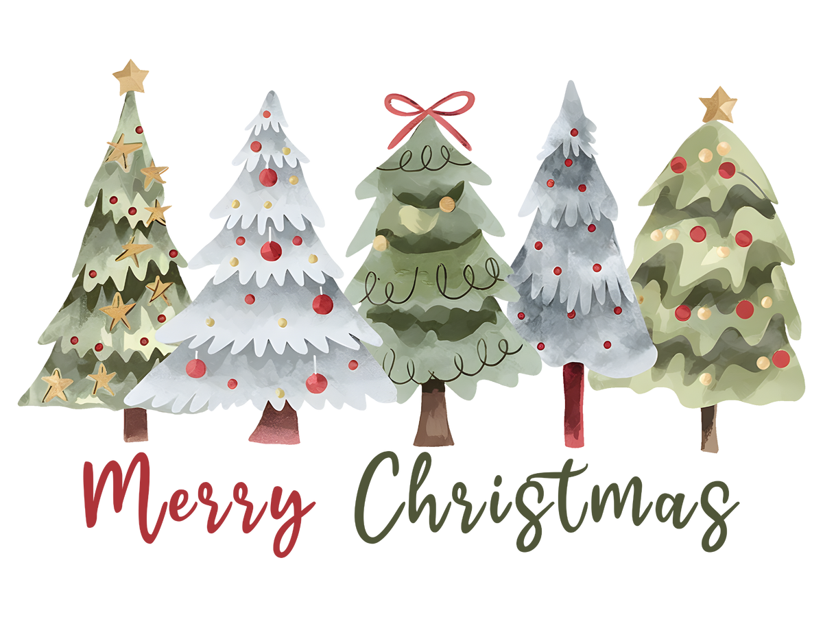 Watercolor Christmas Trees Merry Christmas DTF transfer