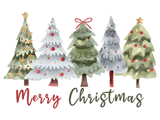 Watercolor Christmas Trees Merry Christmas DTF transfer