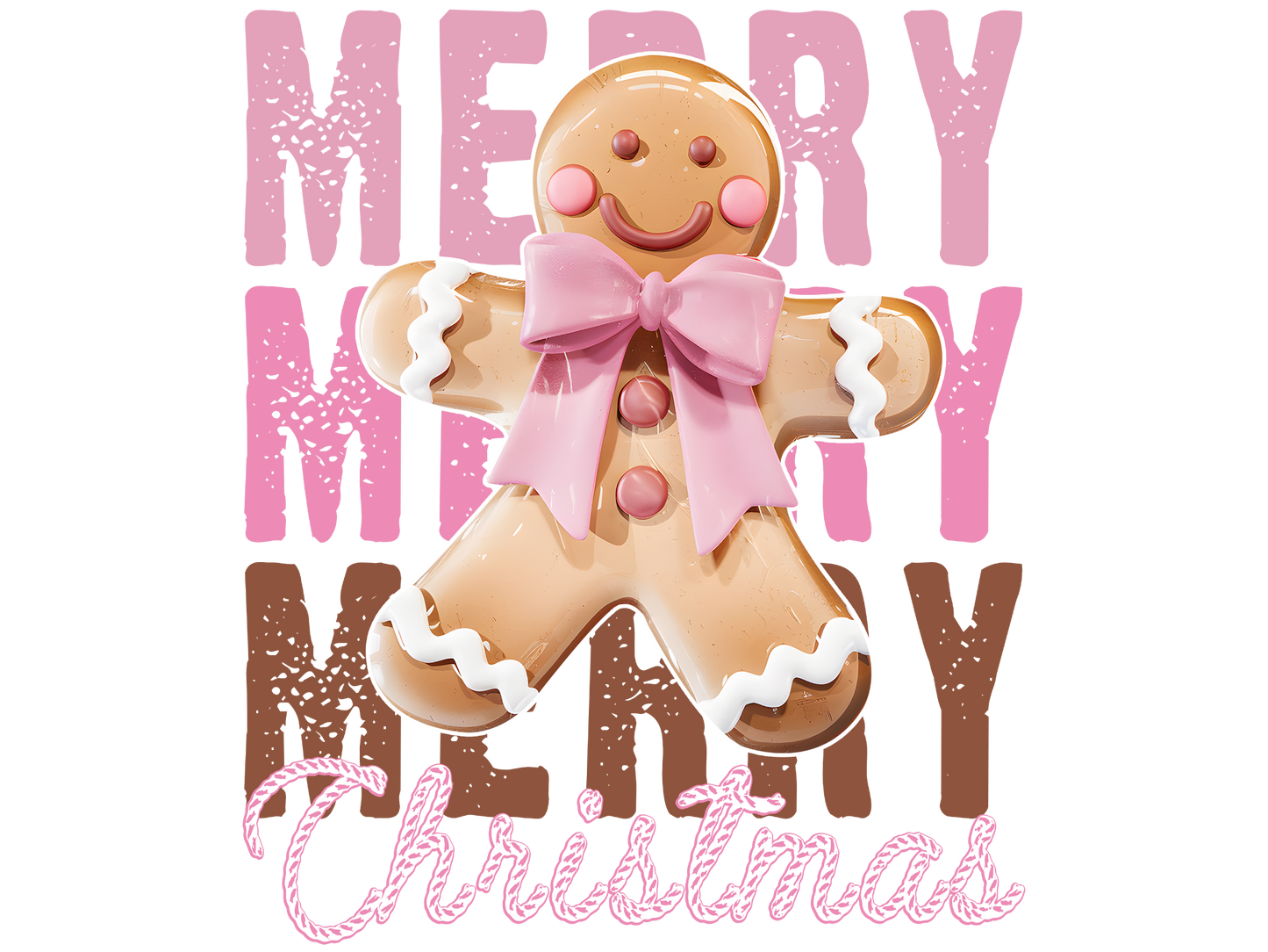 Pink Gingerbread Merry Merry Merry Christmas DTF transfer