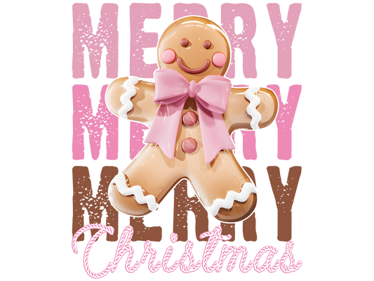 Pink Gingerbread Merry Merry Merry Christmas DTF transfer