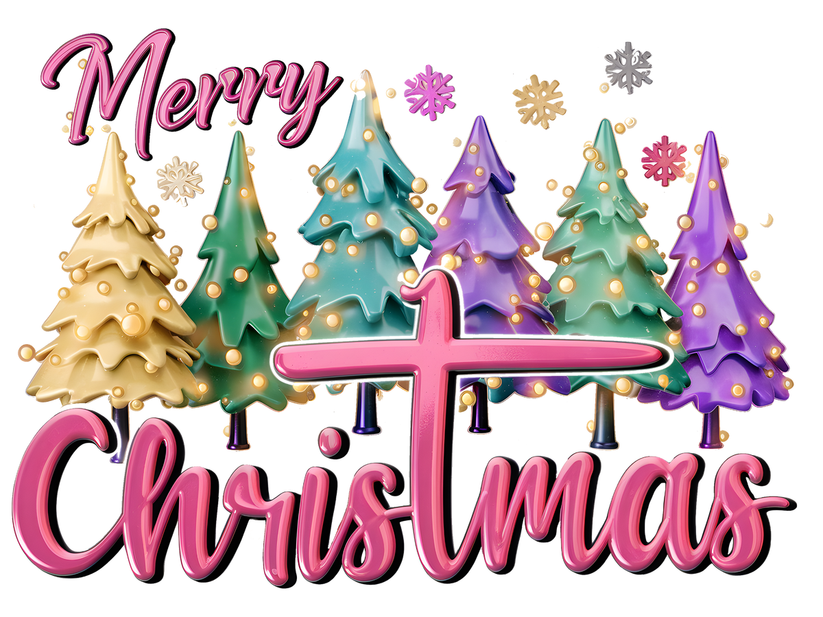 Colorful Christmas Trees Merry Christmas DTF transfer