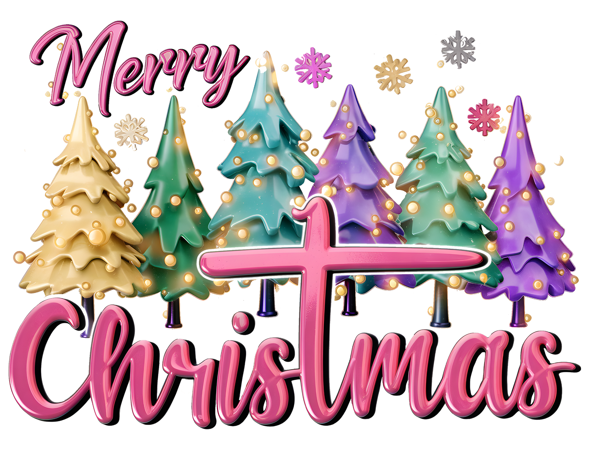 Colorful Christmas Trees Merry Christmas DTF transfer