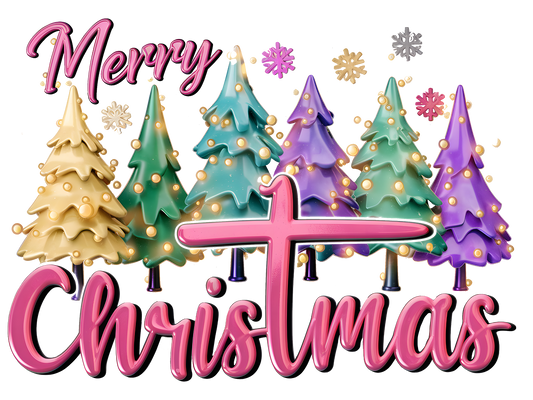 Colorful Christmas Trees Merry Christmas DTF transfer
