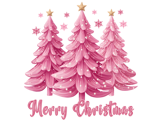 Pink Christmas Trees Merry Christmas DTF transfer