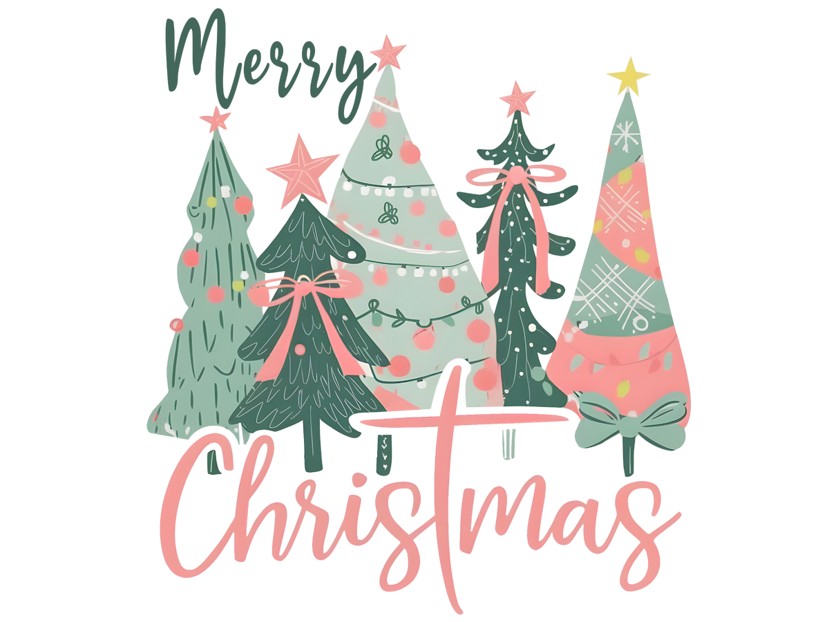 Pastel Christmas Trees Merry Christmas DTF transfer
