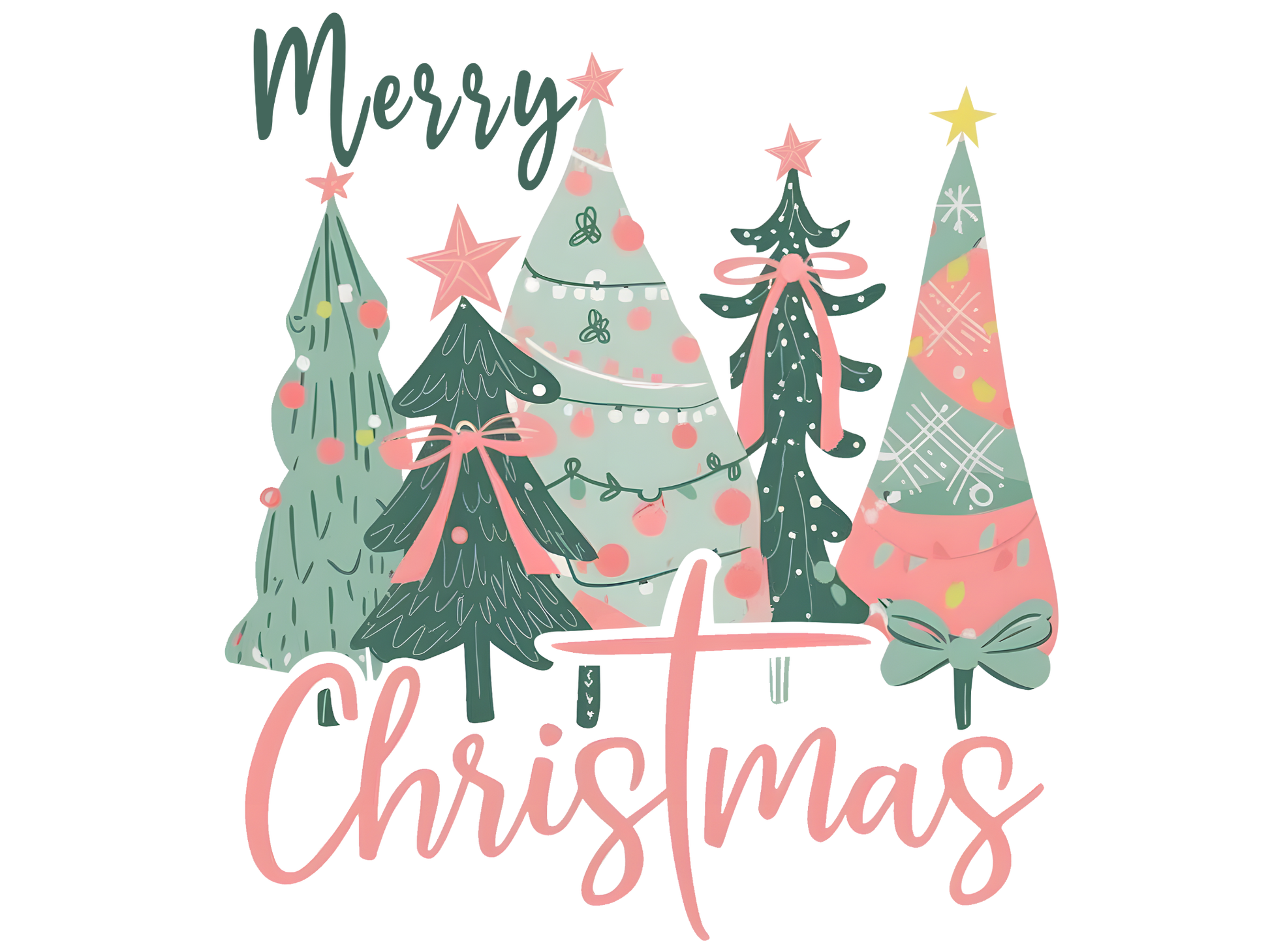 Pastel Christmas Trees Merry Christmas DTF transfer