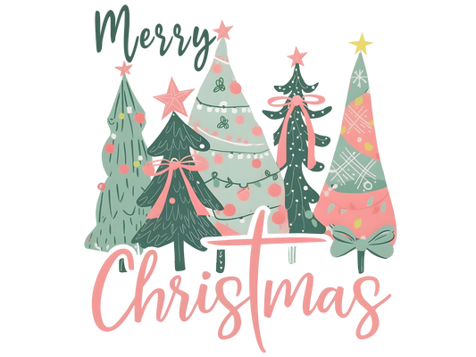 Pastel Christmas Trees Merry Christmas DTF transfer