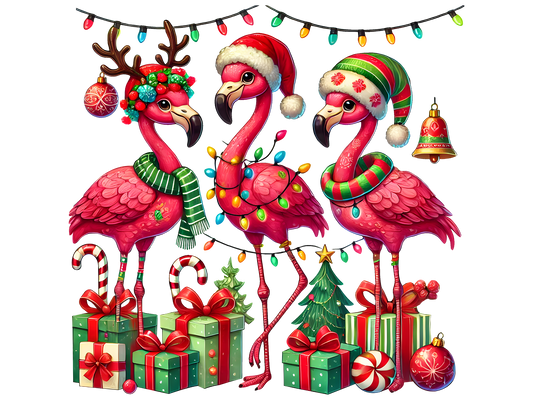 Christmas Flamingo Trio DTF transfer
