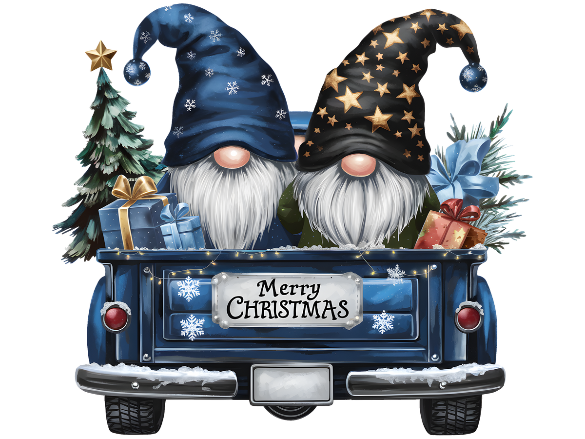 Christmas Gnomes in Blue Truck DTF transfer