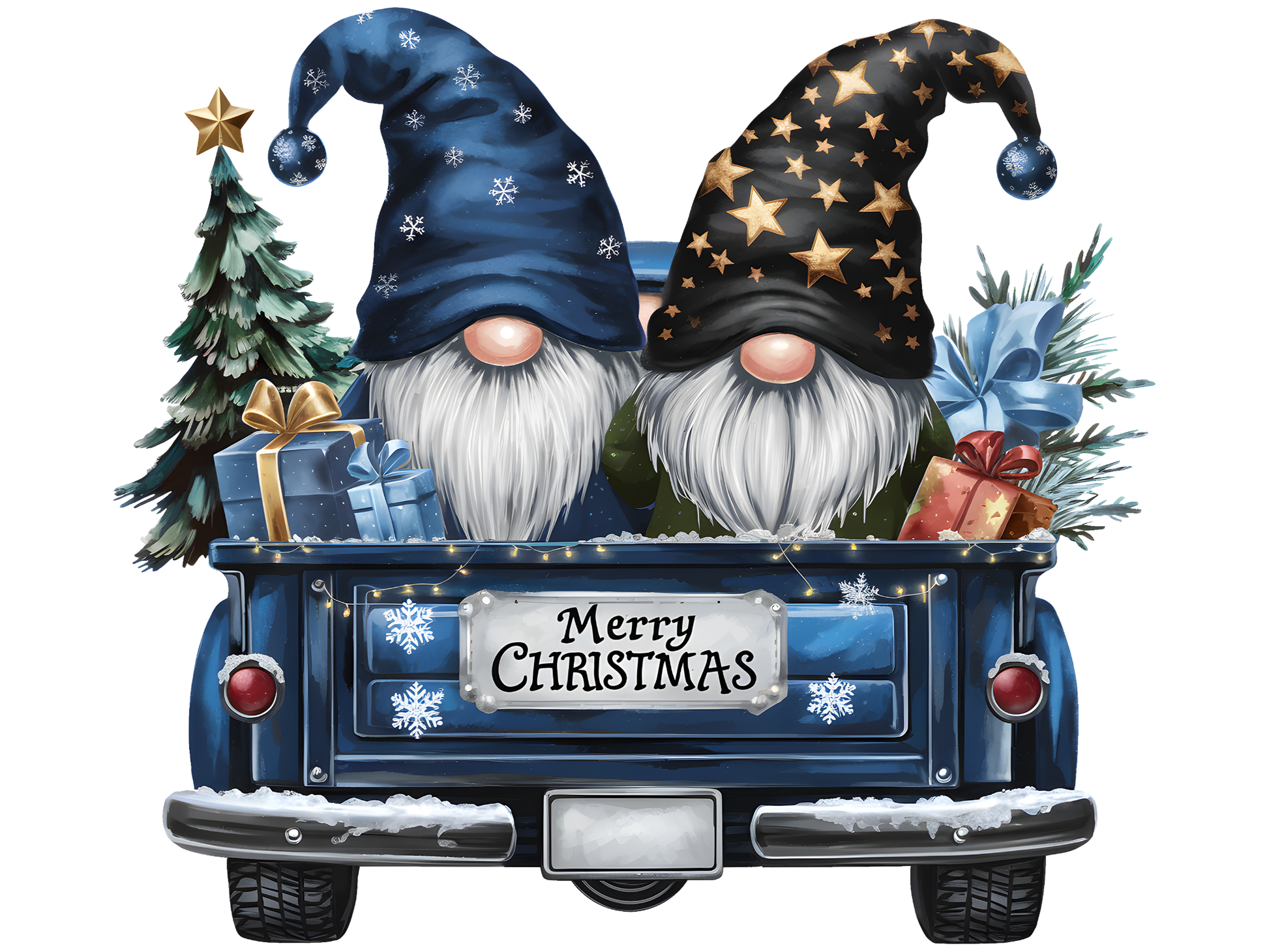 Christmas Gnomes in Blue Truck DTF transfer