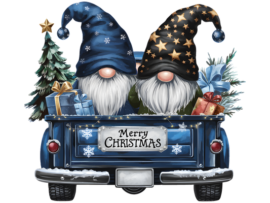 Christmas Gnomes in Blue Truck DTF transfer