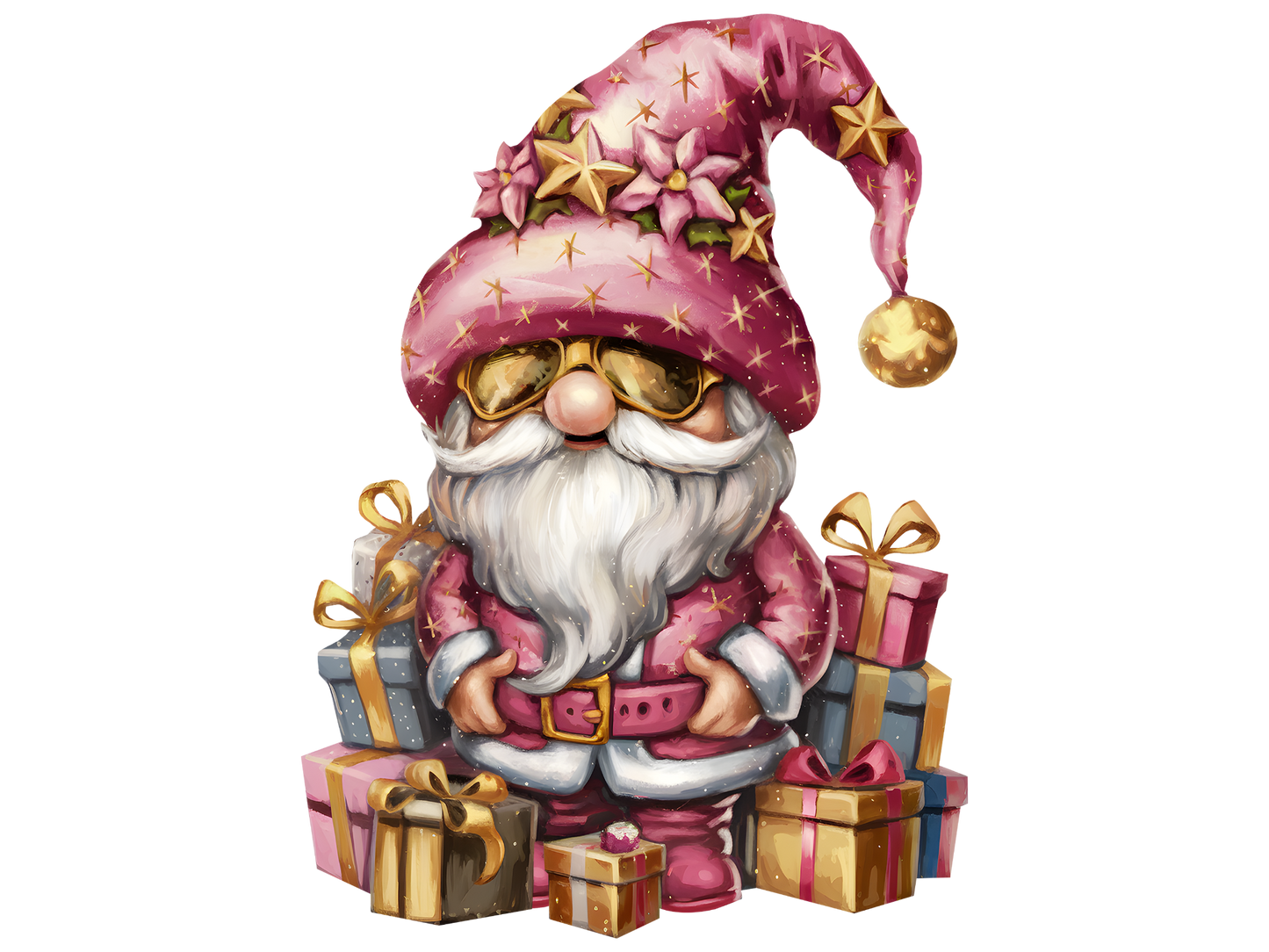 Pink Christmas Gnome with Gifts DTF transfer