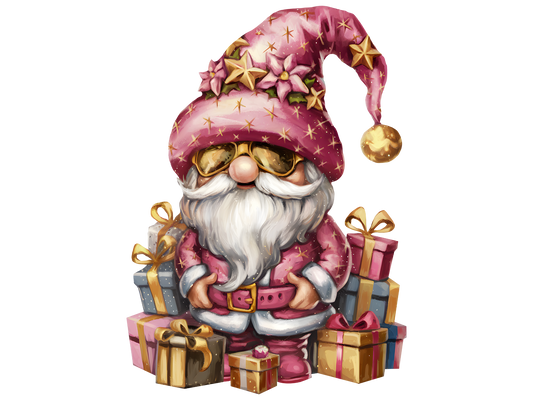 Pink Christmas Gnome with Gifts DTF transfer