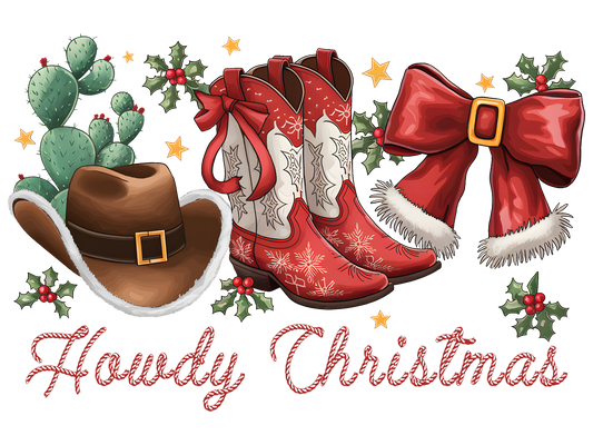 Howdy Christmas Western Boots DTF transfer