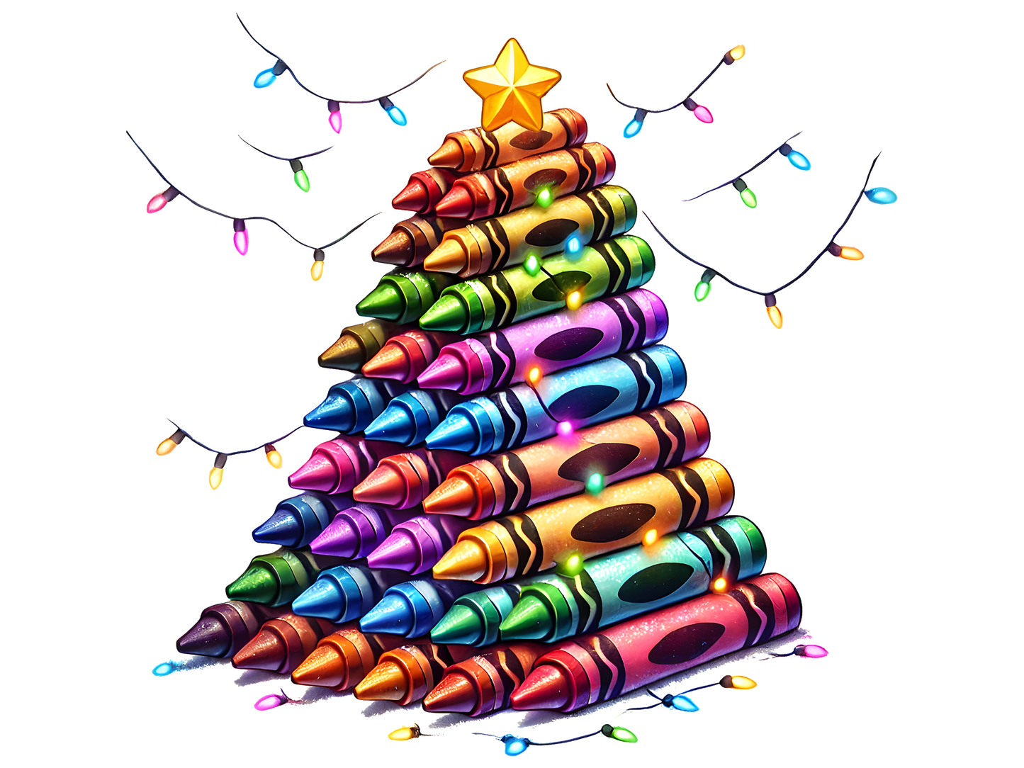 Colorful Crayon Christmas Tree DTF transfer